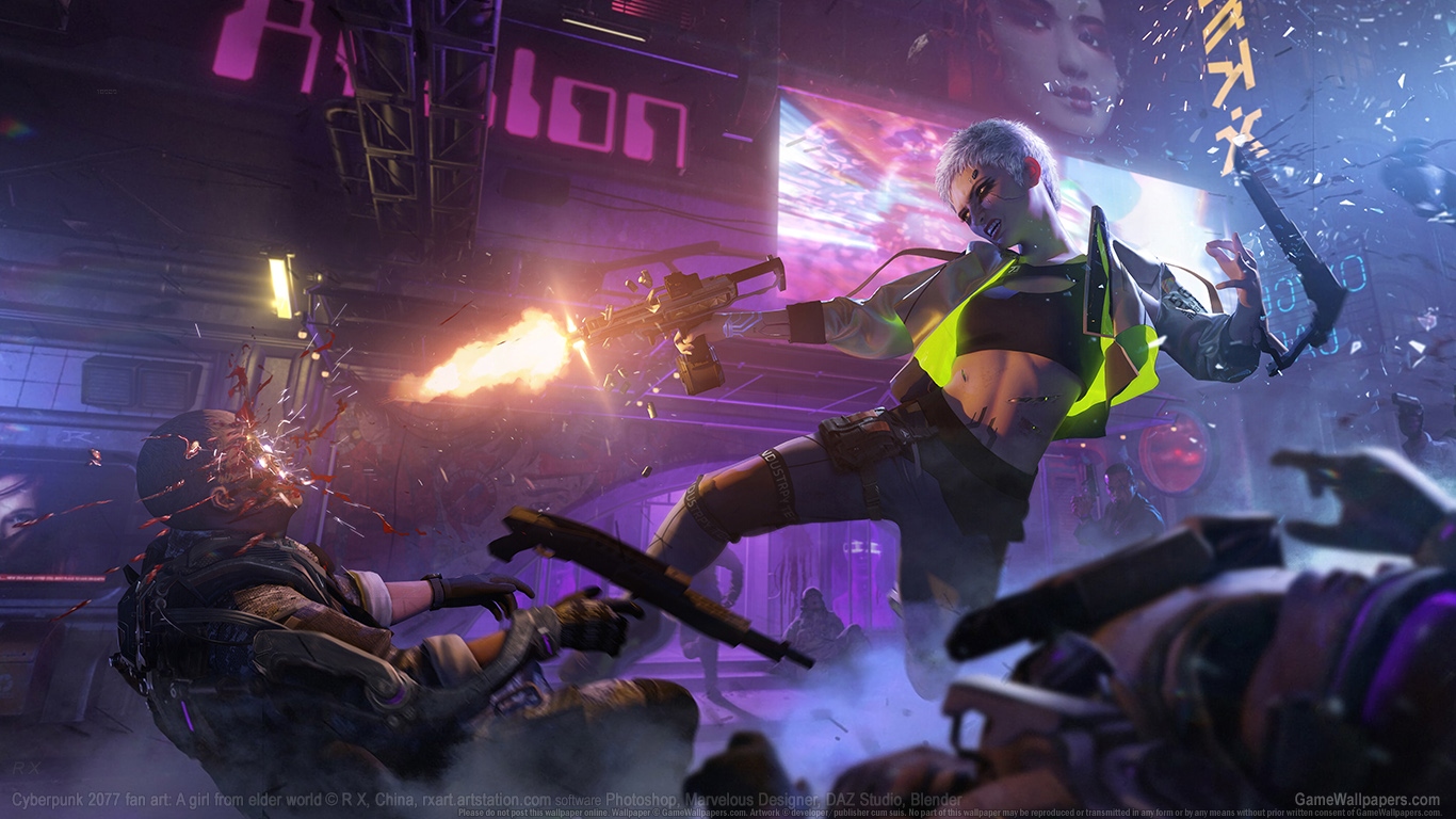 Cyberpunk 2077 fan art 1366x768 wallpaper or background 03